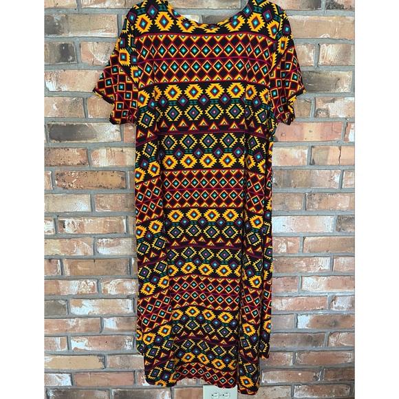 LuLaRoe Women’s Carly Aztec High Low Short Sleeves High Low Dress Size Large - Picture 2 of 6